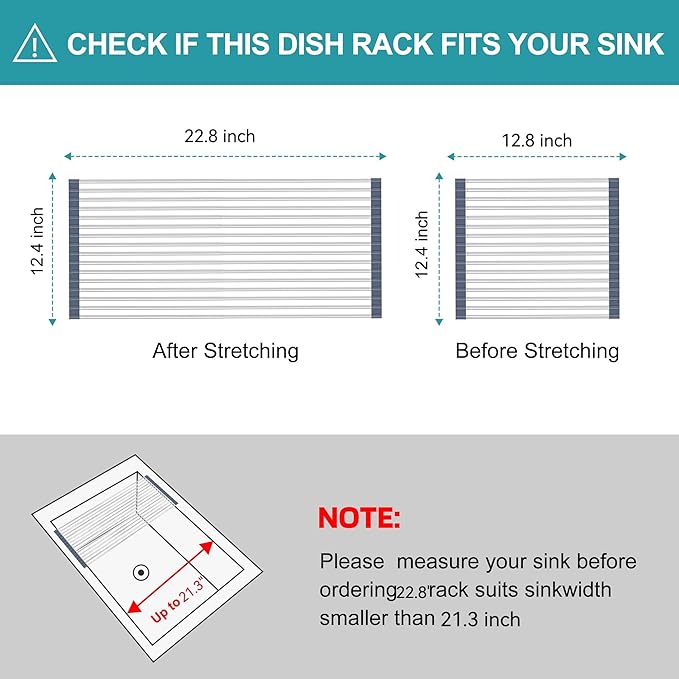 BBXTYLY Extra Large Expandable Roll Up Dish Drying Rack, Over The Sink Drying