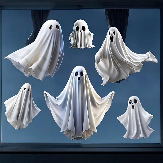 Halloween Ghost Window Clings for Glass 1PCS Static Cling Window Decals Spooky Window Stickers White Removable & Reusable Home School Office Party Decorations