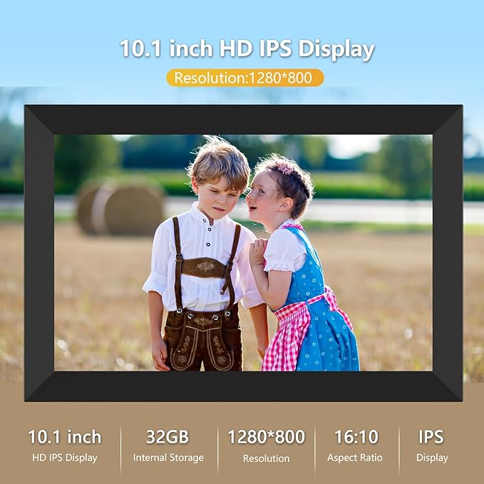 FRAMEO Digital Photo Frame WiFi 32GB 10.1 Inch 1280x800 IPS Touch Screen