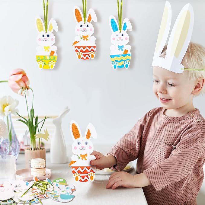 Fennoral 12 Pack Bunny Craft for Kids Make You Own Rabbit Foam Stickers Ornament DIY Easter Arts and Crafts for Party Decoration Easter Gifts