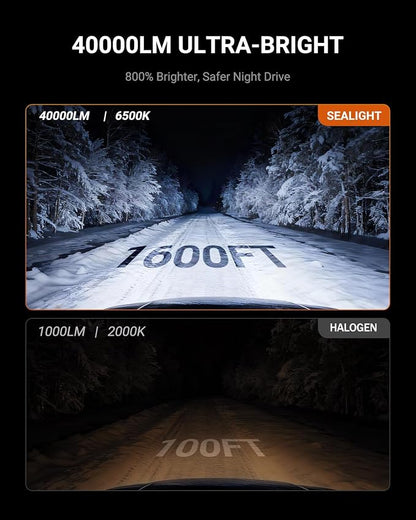 SEALIGHT H7 Fog Bulb 40000LM Super Brigh, 6500K Cool White with Cooling Fan, 1:1 Mini Size Light Bulbs, Plug-N-Play, Pack of 2