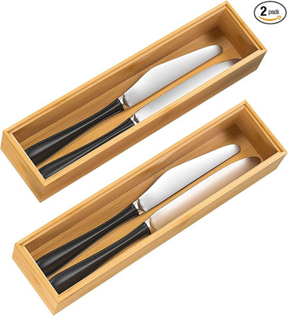 VeyFey Silverware Tray for Drawer, Stackable Kitchen Bamboo Drawer Organizer