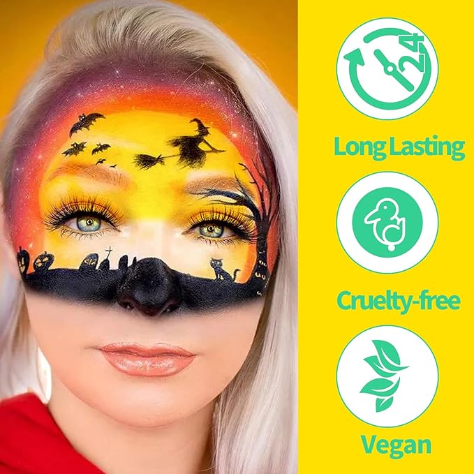 MEICOLY Yellow Face Body Paint Stick,Yellow Face Paint for Halloween Lion Tiger Cosplay Makeup,Professional SFX Makeup Face Painting for Adults and Kids,Waterproof Eye Black Stick
