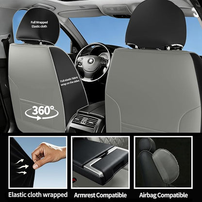 Car Seat Covers Compatible with Hyundai Kona 2018-2025 2026 - Full Set 5 Seats Luxury Leather All-Weather Seat Cushions & Protectors, Waterproof & Breathable, Airbag Compatible (Gray)