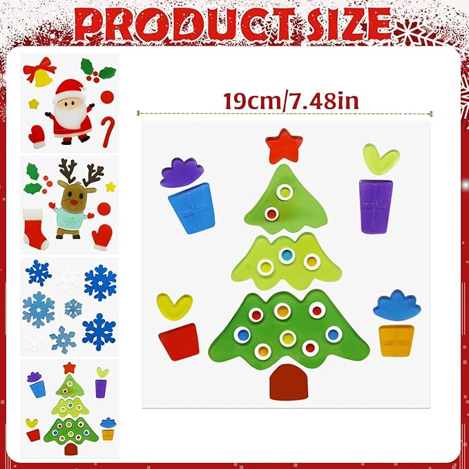 4Pcs Christmas Thick Gel Clings, Xmas Clings Window Stickers Winter Gifts, Jelly Window Stickers for Children, Cute Pumpkins Witch Bats Window Clings Christmas Window Decors Supplies for Kids