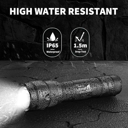ULTRAFIRE Tactical Flashlight with Holster, 1000 Lumens Single Mode LED Flashlight with Duty Belt Holster, Bright Small EDC Flashlight with Flashlight Carry Case Pouch, WF-502B (Battery Not Included)