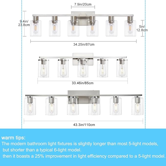 6 Light Bathroom Light Fixtures, Bathroom Vanity Light