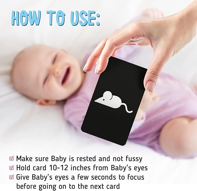 Merka Newborn Toys & Sensory Flash Cards for Babies - High Contrast Baby Cards - 50-Pack Paper, 2.4 in x 4.2 in, Black & White - Visual Stimulation & Brain Development for 0-3 Months