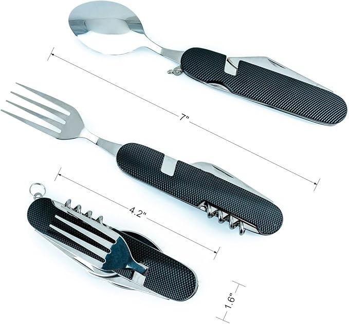 6-in-1 Multi-Function Camping Utensil Flatware Set Detachable Spoon Fork Knife Combo Mess Kit with Carrying Pouch(Black + Blue + Red)
