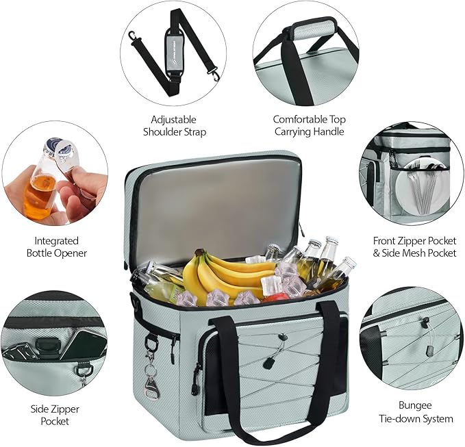 Maelstrom Collapsible Soft Cooler Bag, 24/30/60/75 Cans Beach Cooler, Ice Chest, Leakproof & Portable for Beach, Camping, Road Trips & Grocery Shopping