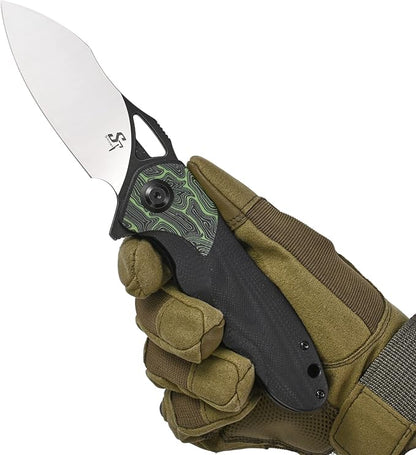 Sitivien ST154 Folding Knife, Sandvik 14C28N Steel Blade with G10 Handle,Chinese Zodiac Series EDC Tool Knifes for Camping Hunting Survival Hiking(Green)