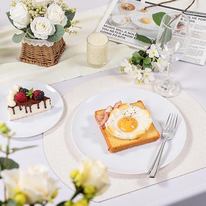 bUCLA 100PCS White Plastic Plates - Heavy Duty White Disposable for Wedding & Party, Include 50 Dinner 10 inch & 50 Dessert 7 inch