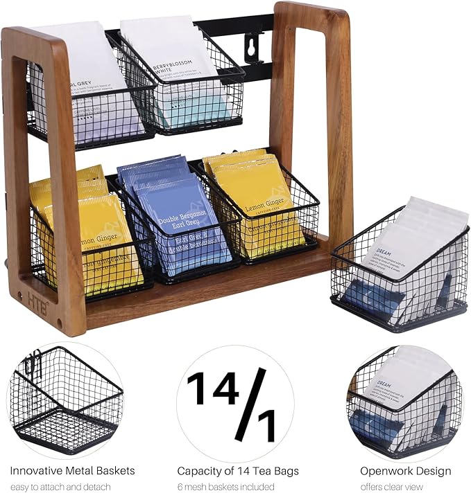HTB 2 Tier Tea Organizer for Tea Bags, Tea Bag Holder
