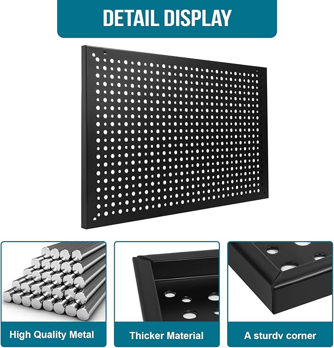 4 Pack Heavy Duty Steel Pegboard Garage Organization Panels,Universal 1/8 and 1/4 Pegboard Accessories,Suitable for Tool Storage,Garage Storage etc. (Black, 16X10.5)