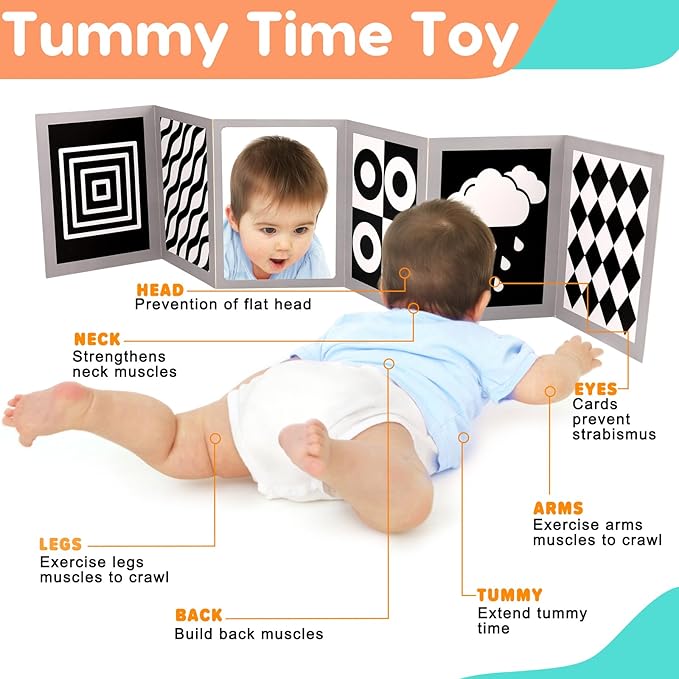 Black and White High Contrast Baby Books Flash Cards Tummy Time Mirror Toys Newborn Toys 0 6 Months Brain Development Infant Stimulating Sensory Toy 0-3 3-6 2 4 5 Months old Baby Boy Girl Shower Gifts