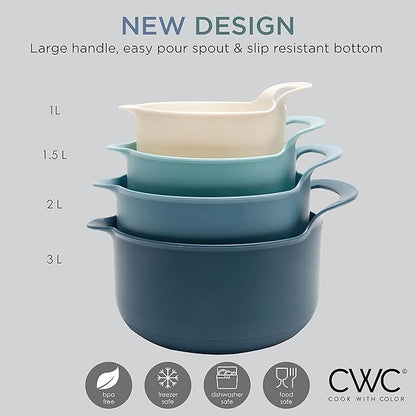 COOK WITH COLOR Nesting Plastic Mixing Bowl Set with Pour Spouts and Handles