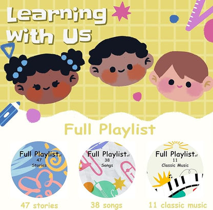Retysaz Kids Phonograph with 96 Cards, Story Music Player for Kids 3-6 Musical Sensory Toy for boy Girl,Toddler Audio Pre-Kindergarten Toy Early Childhood Education Present Birthday (Yellow)