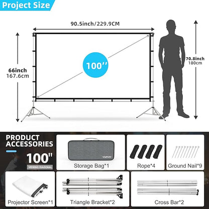Projector Screen with Stand, Vamvo 100 inch Portable Foldable Projection Screen