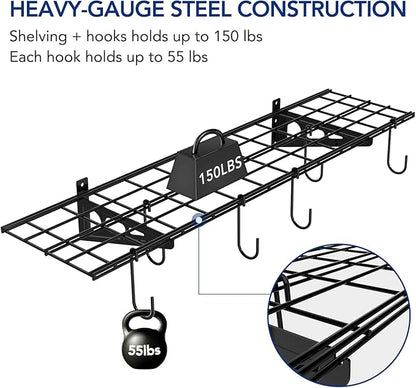 FLEXIMOUNTS Garage Wall Shelving, 1x4 ft, Includes 6 Bike Hooks, Wall Shelf