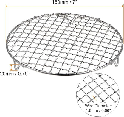 HARFINGTON Round Cooking Rack 7-inch 201 Stainless Steel Cross Wire Barbecue Grill Net with 20mm Legs for Cooking Baking Steaming BBQ