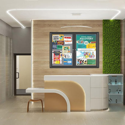 Enclosed Bulletin Board Lockable, Double-Door Weatherproof Outdoor Noticeboard