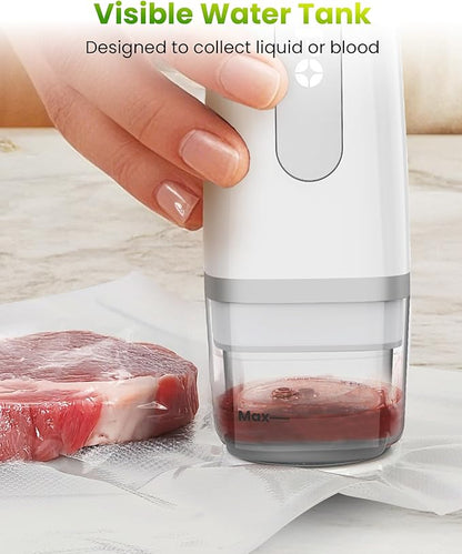 FEPPO Vacuum Sealer for Food with Visible Water Tank, Handheld Saver Compact Vacuum Sealer Machine with 30 Reusable Bags for 6X Preservation & Fresh, White