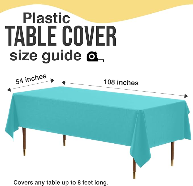 Exquisite 66% Thicker Premium Plastic Table Cloth Rectangle Table Cover 0.5 Mil 12 Pack Aqua Table Cloth 54 Inch x 108 Inch Disposable Tablecloth Won't Tear Easily Like Cheap Thin Brands