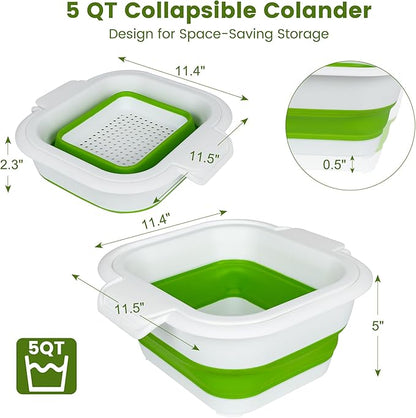 Collapsible Colander Set with Strainer Bowl, 2 in 1 Fruit Washing Basket with