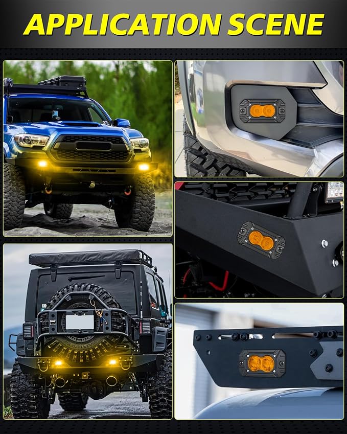 Amber Flush Mount LED Pods, AKD Part Flood CREE LED Flush Mount Fog Lights 40W Amber Chase Lights Bumper Driving Backup Reverse Light Pods for Trucks Pickup SUV UTV ATV Snowmobile