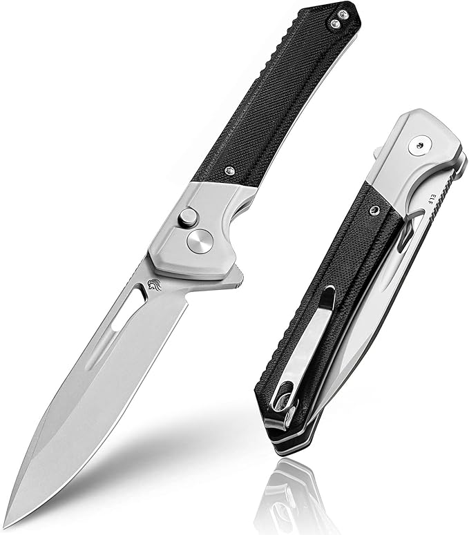 NedFoss ELF II Pocket Knife, 3.3" 14C28N Blade Button Lock EDC Knife with G10 Handle, Flipper Open, Reversible Deep Carry Pocket Clip, Lightweight Slim Utility Folding Knives for Men Women