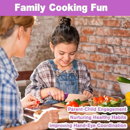 Kibbidea 4 Pcs kids knife set for real cooking, Kids First Cutting Knives Set, Round Tip Kids Friendly Kitchen Knife, BPA-free Stainless Steel Kids Chef Knife to Learn to Cook (Violet)