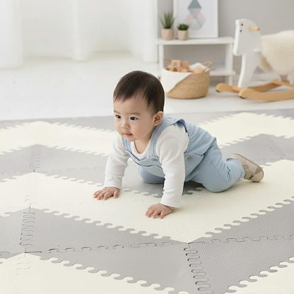 Little fun times Play Mat for Baby Large 72 Pieces, Assembled Total 64 x 64 inch 28,4 SqFt, Interlocking Floor Puzzle, EVA Tiles Playmat for Toddler and Kids, Two Colors Design with Edges.