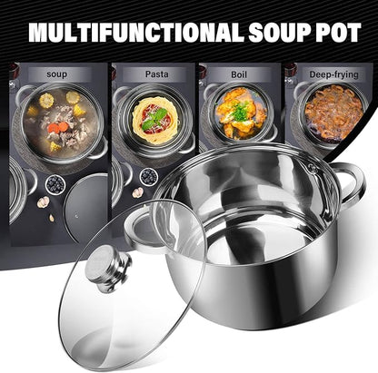10 Quart soup Pot with Glass Lid, Premium Food-Grade Stainless Steel Stock Pot