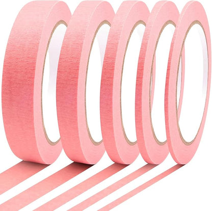 5 Rolls Pinstripe Tape - Masking Tape 1/16", 1/8", 1/4", 1/2", 3/4" - Thin Painters Masking Automotive Tape for DIY, Car, Auto, Paint, Art, Tumblers (Pink)