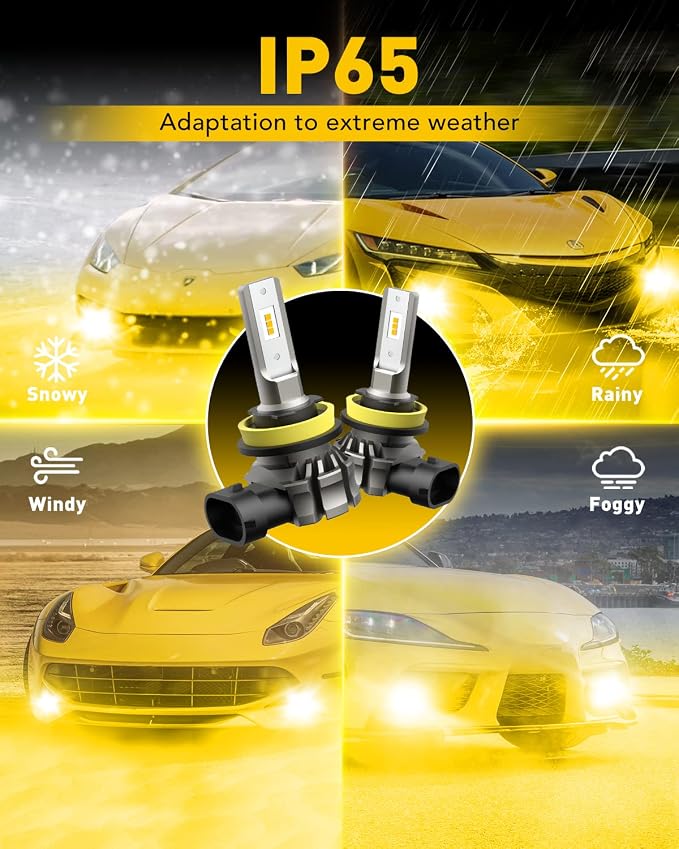 AUXITO H11/H8/H16 LED Fog Light Bulbs or DRL, 6000 Lumens 3000K Amber Yellow Light, 300% Brightness, CSP LED Chips Fog Lamps Replacement for Cars, Play and Plug (Pack of 2)