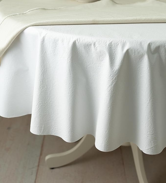 Benson Mills Deluxe Heavy Duty Vinyl Table Pad, Premium Table Protector, Waterproof with Flannel Backing, Quilted Design and Customizable (Off-White, 70" Round)