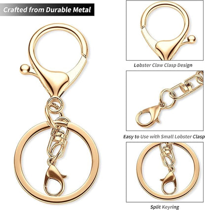 10 Pack a Set Metal Lobster Claw Clasps and Key Rings, Key Chain Accessories, Keychain Making kit for Keys, Art Crafts, Jewelry Making, Light Gold