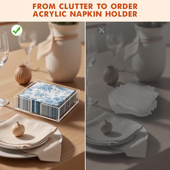 Kordory Acrylic Napkin Holder for Table, Modern Square Paper Napkin Holders for