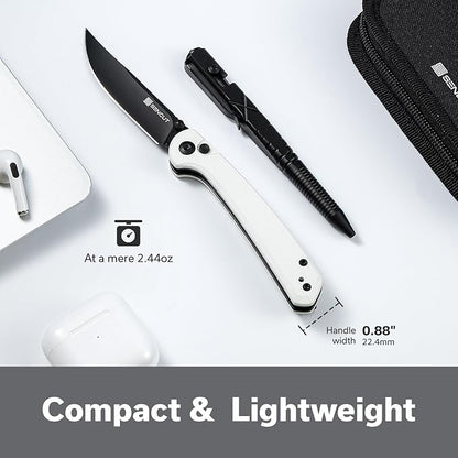 SENCUT Skelfin Pocket Knife for EDC, Folding Knife with 3.3'' Blade & G10 Handle, for Camping Hiking S25007-1 (White)