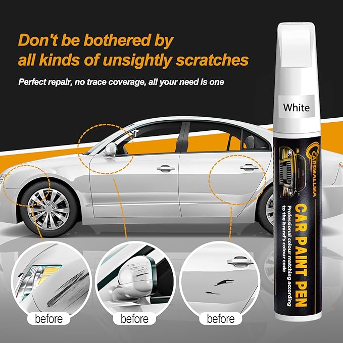 Car Touch Up Paint(149/9149 Polar White) for Mercedes-Benz, Color Accurate Car Scratch Repair Remover Pen,Auto Paint Quick and Easy to fix vehicle Chips and Nicks Scuff