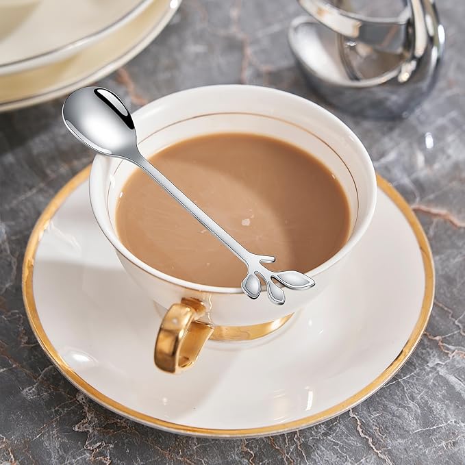 AnSaw Silver Small Coffee Spoon Holder Set, Swan Base