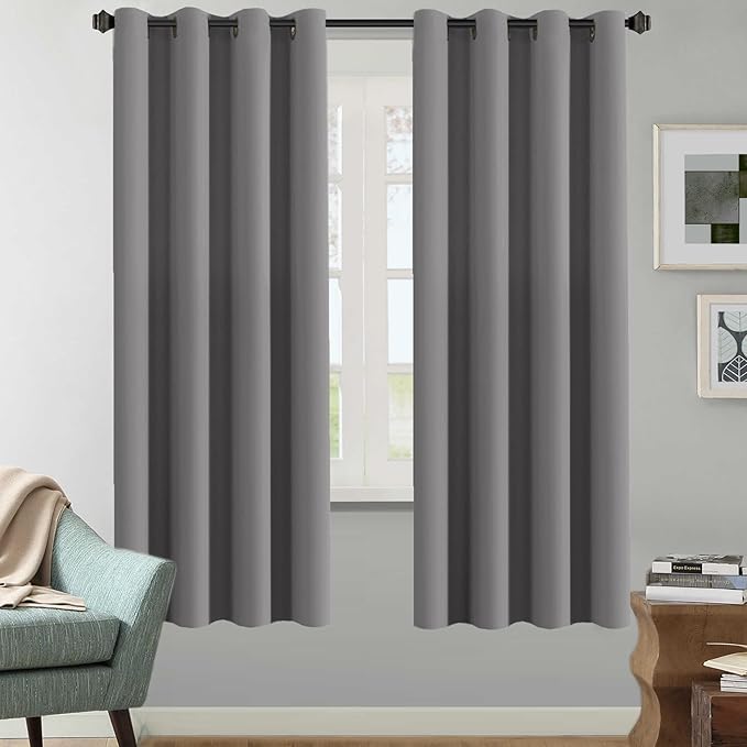 H.VERSAILTEX Solid Grey Color Thermal Insulated Blackout Curtains Metal Grommet