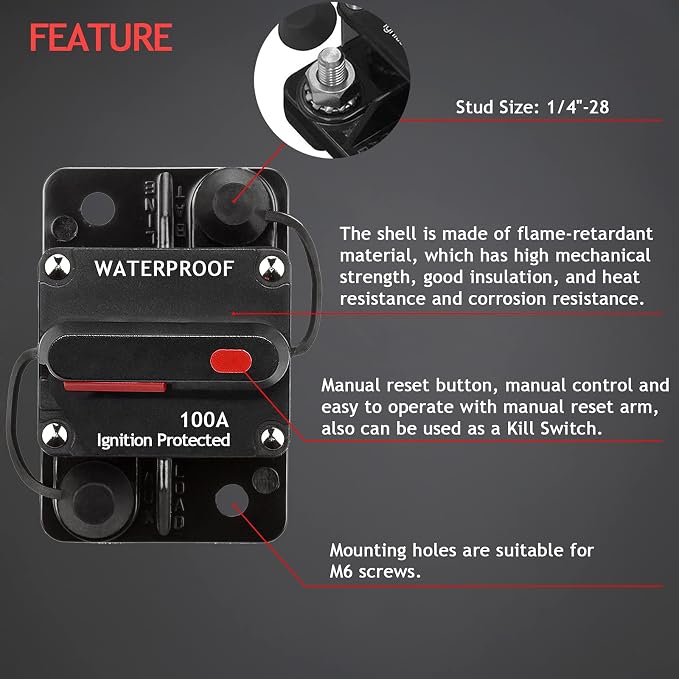 3 Pack 100 Amp Circuit Breaker Manual Reset Car Marine Trolling Motors Boat ATV Manual Power Protect for Audio System Fuse 12V-48VDC