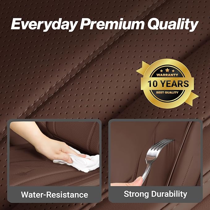 Coverland Custom Truck Car Seat Covers Full Set for [2006-2014 Ridgeline Crew Cab] - Protector Car Seat Cover Water Resistant Leather Memory Form Back Support Seat Cushion [Full Set-Dark Brown]