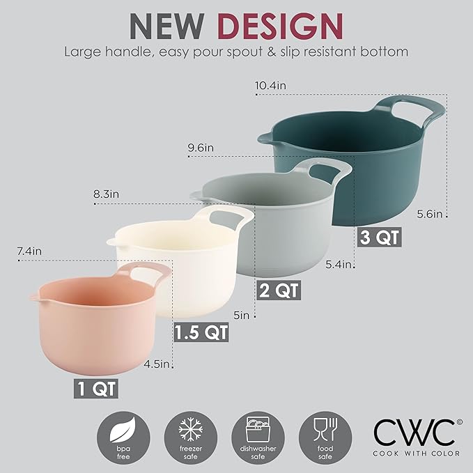 COOK WITH COLOR Nesting Plastic Mixing Bowl Set with Pour Spouts and Handles