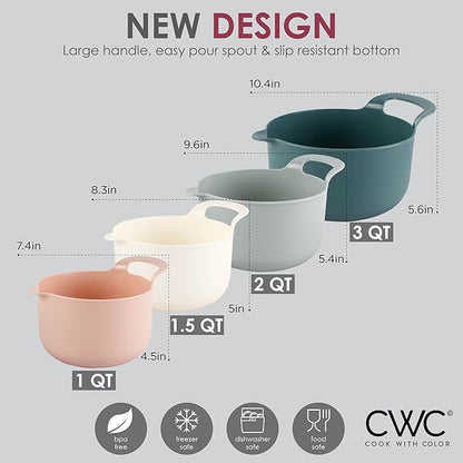 COOK WITH COLOR Nesting Plastic Mixing Bowl Set with Pour Spouts and Handles