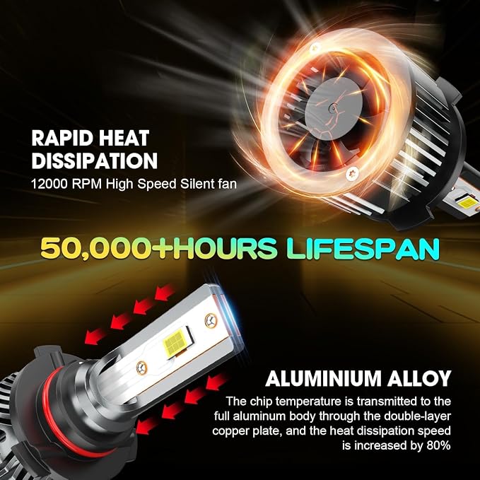 Compatible for Nissan Altima High Low Beams 2007 2008 2009 2010 2011 2012 2013 2014 2015 2016 2017 2018, White Powersports Bulbs with Cooling Fan, for Fog Lights, Plug and Play, Off-Road Use, 4 PCS
