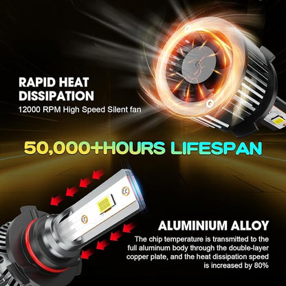 Compatible for Nissan Altima High Low Beams 2007 2008 2009 2010 2011 2012 2013 2014 2015 2016 2017 2018, White Powersports Bulbs with Cooling Fan, for Fog Lights, Plug and Play, Off-Road Use, 4 PCS