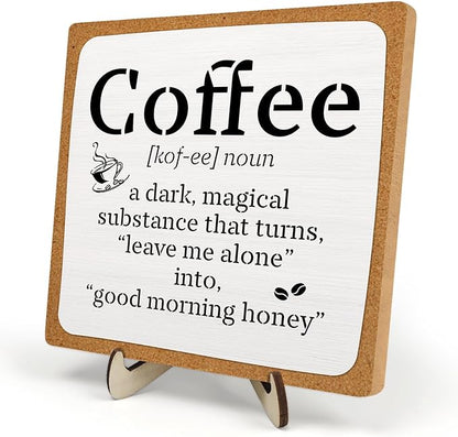 Funny Coffee Bar Decor – Rustic Wooden Sign