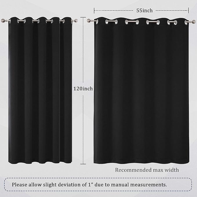 DUALIFE Black Blackout Curtain Panels/Drapes Solid Thermal Insulated Energy